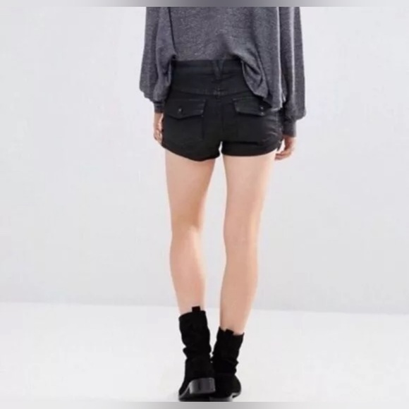 Free People Lone Ranger Black Denim Jean Shorts Lace Up Size 27 - Picture 3 of 11